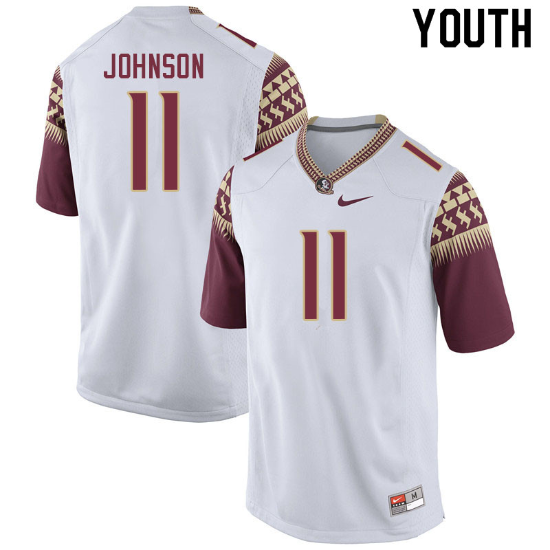 Youth #11 Jermaine Johnson Florida State Seminoles College Football Jerseys Sale-White